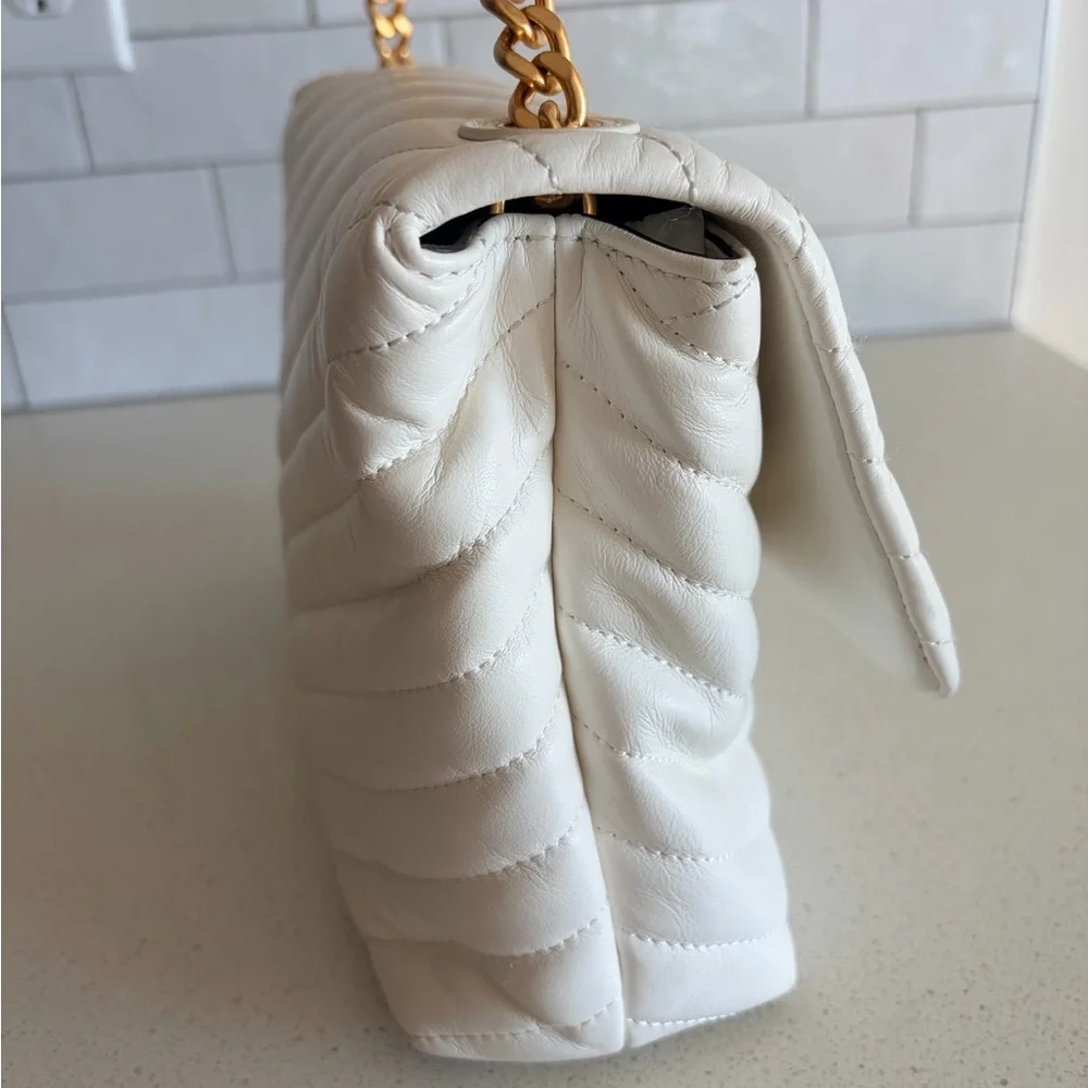 NWOT Tory Burch Kira Chevron Devon White Quilted Crossbody Bag with Gold Chain - Picture 5 of 11